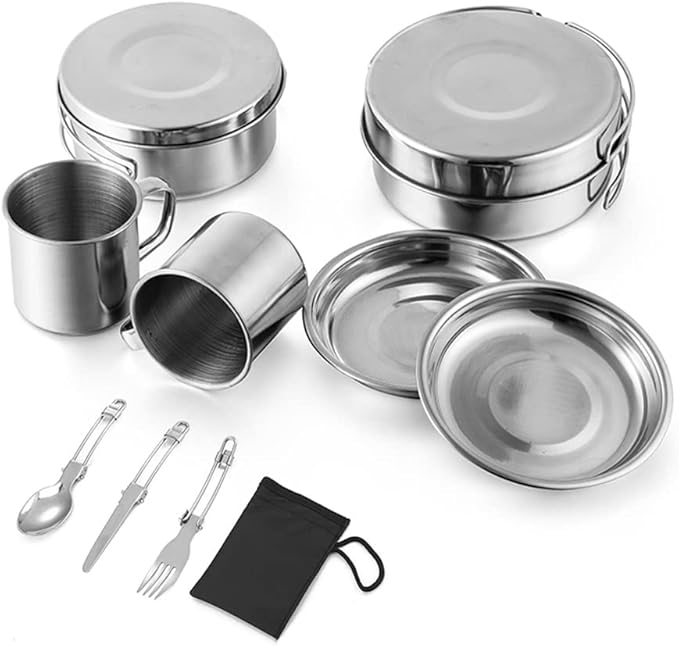 Tableware for Trekking Camping Equipment Picnic Camp Cooking Supplies Stainless Steel Pots Cookware Set Foldable Fork (Color : A)