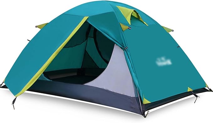 Double-layer camping tent, 1 ~ 2 people tent, wind / rain / breathable, 8.5 mm aviation aluminum poles, outdoor camping / hiking portable backpacking tent (Cyan)