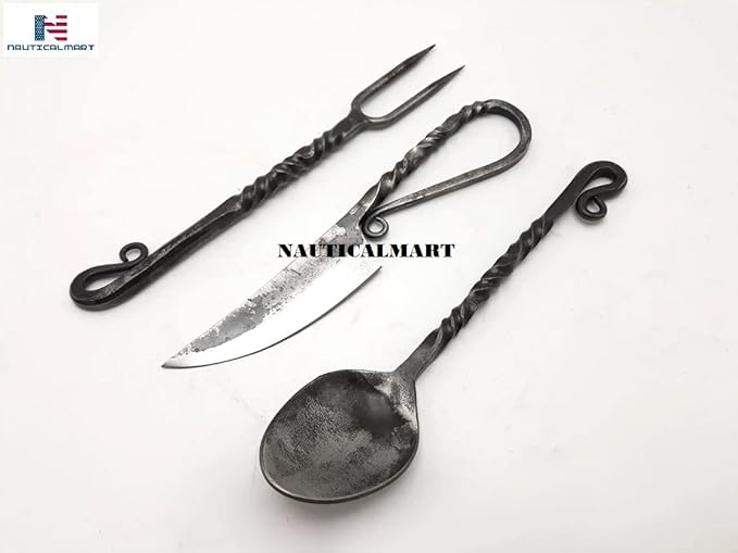 Nautical-Mart Medieval Five Piece Carbon Steel Cutlery Set (Design 3)