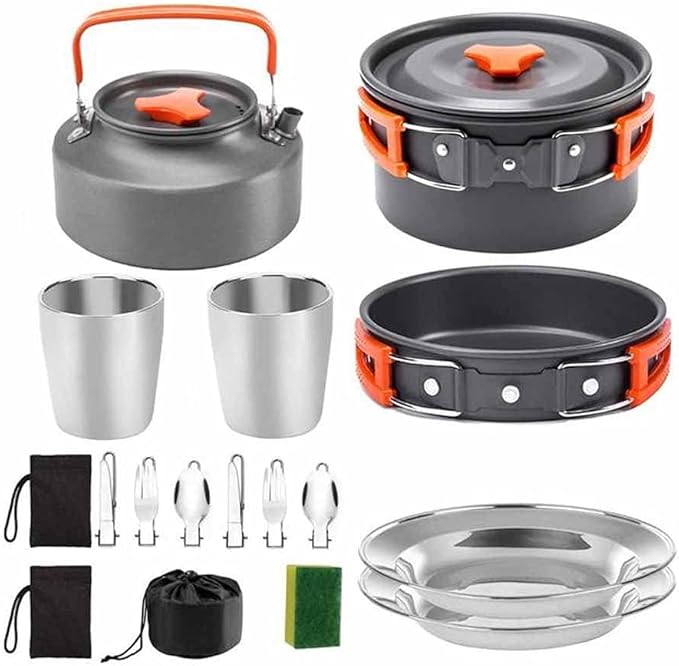Camping Cookware Portable Pot Pan Cup Teaport Set Folding Outdoor Cooking Set Hiking Picnic Tableware Tool Travel Equipment (Color : A) (C)