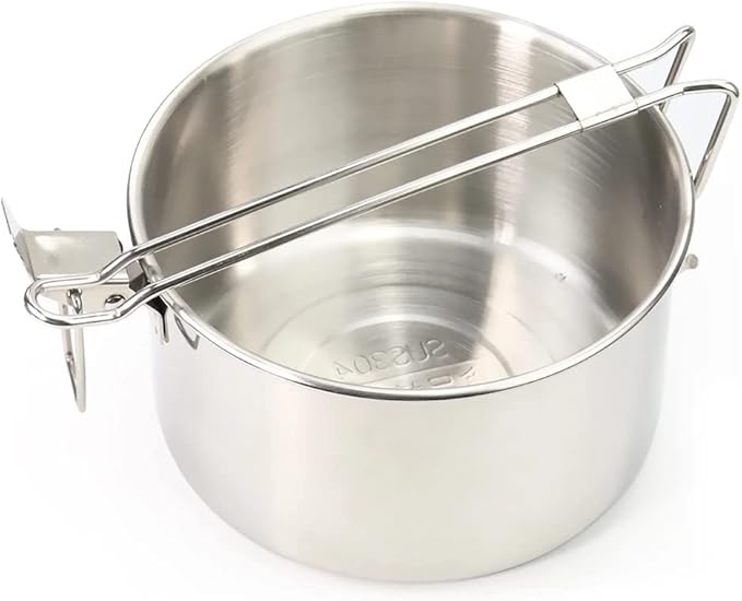 JSEIAJB Stainless Steel Lunch Box Outdoor Cooking Pots Foldable Handle Camping Cookware Bento Food Container Picnic Tableware