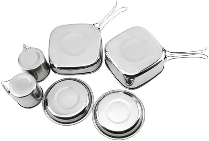 Cookware Set Portable Cookware Set Camping Picnic Outdoor Pan Pot Plate Tableware Folding Set Portable Picnic Pot Set for Hiking 6pcs