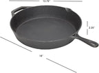 12" Cast Iron Skillet (Black), By Home Basics | Frying Pan For Pancakes, Meat, and Fish | Large Skillet For Stovetop and Campfire | Nonstick With Pour Spouts
