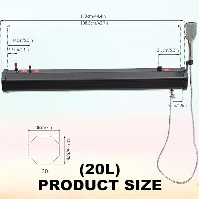 7.9Gallon Portable Camping Solar Shower, Roof Rack Mount Road Shower Pressurized Water Tank w/Storage Bag and 5.58ft Hose, Outdoor Activities Water Supply for SUVs Sedans RVs Trucks,20L/5.28Gal