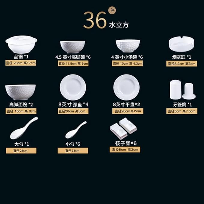 Tableware Set,36 Heads Ceramic Dinner Dish Rice Bowl Soup Bowl Salad Noodles Bowl Plate Dinnerware Set Tableware