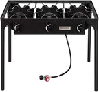 Bonnlo 3 Burner Outdoor Portable Propane Stove Gas Cooker, Heavy Duty Iron Cast Patio Burner with Detachable Stand Legs for Camp Cooking (3-Burner 225,000-BTU)