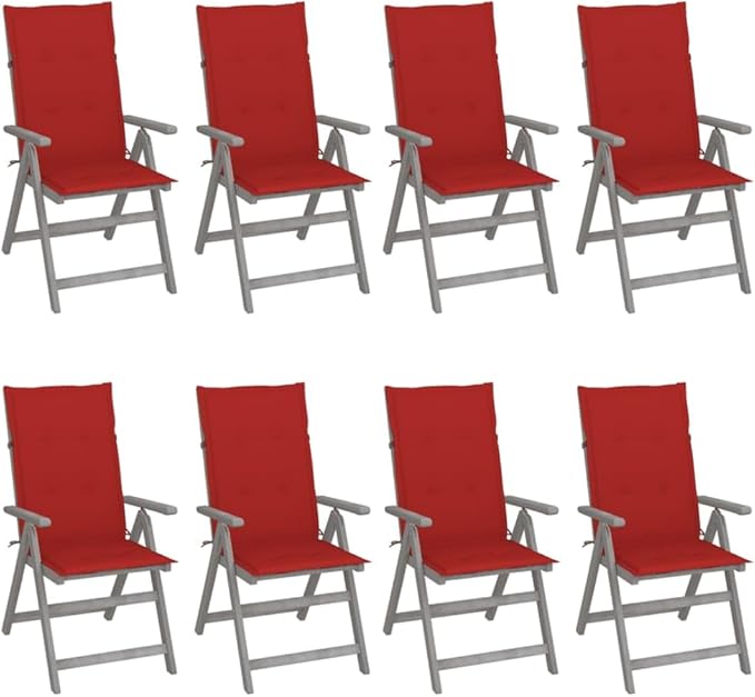 Patio Reclining Chairs with Cushions,Camp Chair,Barbecue Chairs,Fishing Chairs,Bistro Chair,Coffee Chair,Patio Funiture,for Dining Room,Living Room,Study Room,Garden,8 pcs Gray Acacia Wood