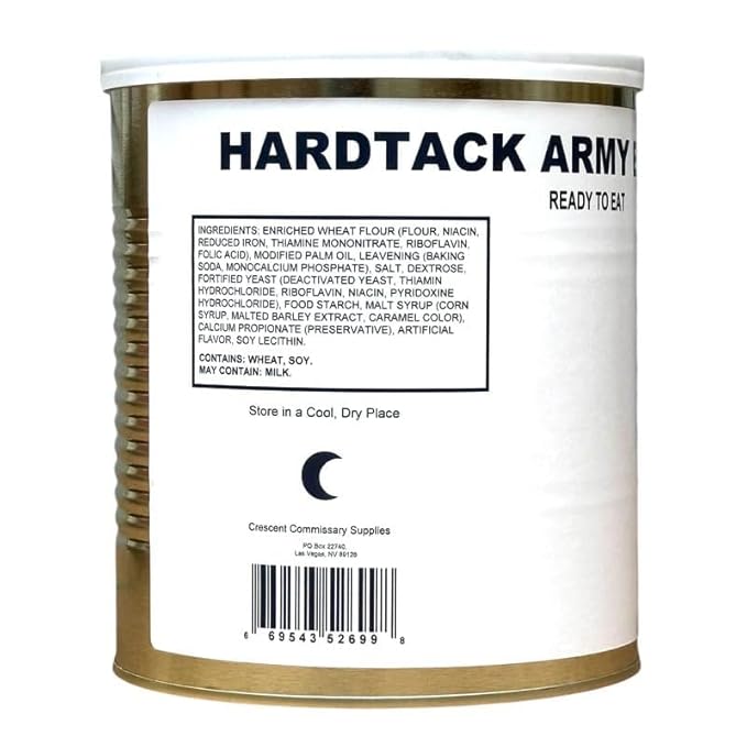 Military Surplus Freeze-Dried Hardtack Army Bread – 34 to 36 Hardtacks per Can (31.5 oz) – Ready to Eat – #10 Can – Long-Term Emergency Survival Food – 30+ Year Shelf Life – Made in USA – Ideal for Camping & Prepping Pack of 1