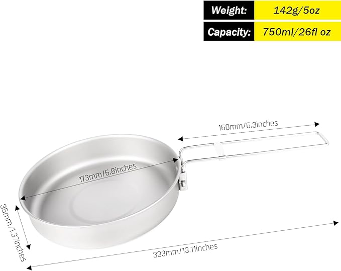 SILVERANT Camping Plate Titanium Pan Dish Plate with Handle & Mesh Bag, Large Reuseable Ultralight Dinner Plate for Camping Outdoors Backpacking (750ML)