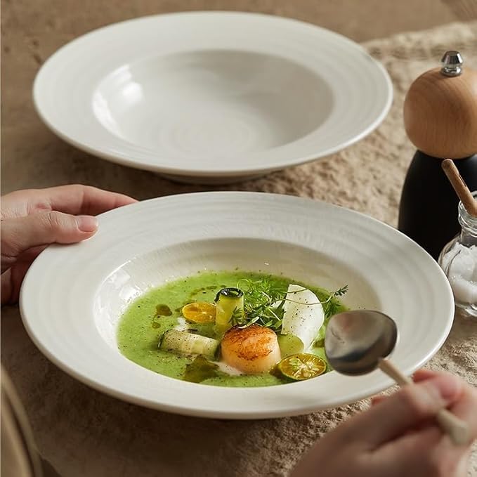 Camping Plates Ceramic Dinner Plate Hotel Tableware Club Restaurant Place Setting With Lid Pasta Decorative Plate(A)