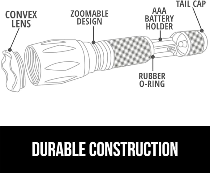 GORILLA GRIP Powerful LED Tactical Flashlight, 750 FT High Lumens 5 Adjustable Modes, Water Resistant, Ultra Bright Zoom Flashlights, Small Mini Flash Light, Camping, Night Dog Walking, Orange