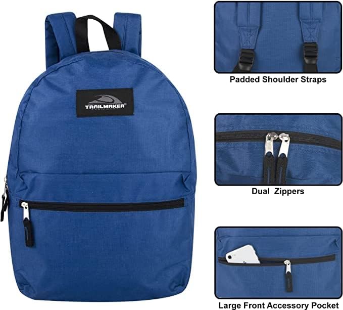 Trail maker Backpack with School Supplies for Kids - 20 Piece Back to School Supplies with 17" Backpack (Navy)