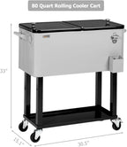 VINGLI 80 Quart Rolling Ice Chest, Portable Patio Party Bar Drink Cooler Cart, with Shelf, Beverage Pool with Bottle Opener