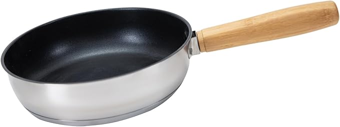 KingCamp 8" Frying Pan Skillet 304 Stainless Steel Nonstick Cookware, Detachable Bamboo Handle with Tote Bag - Use On Open Flame, Charcoal, Wood, Stove or Induction Cooker
