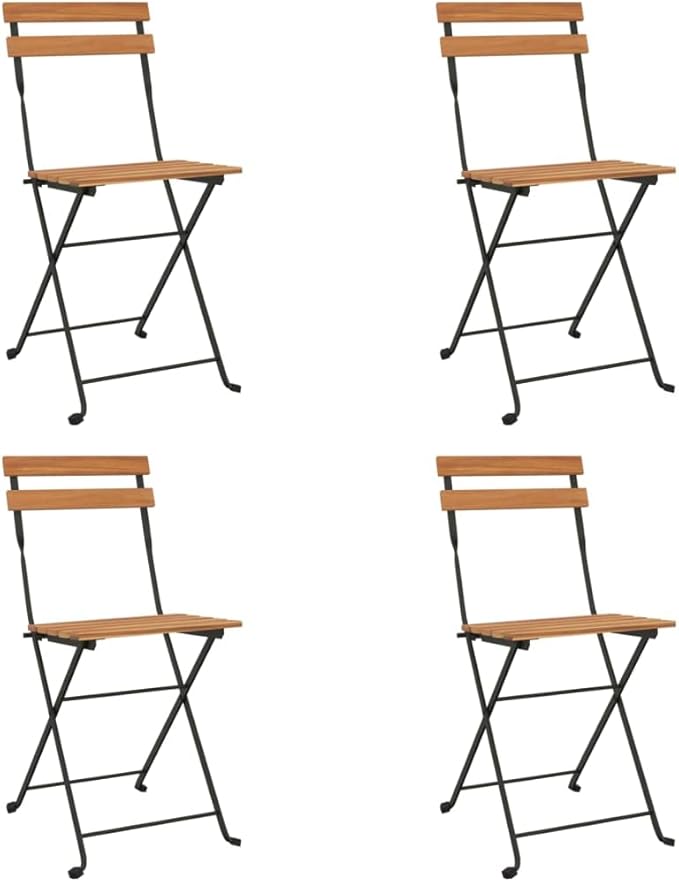 Folding Bistro Chairs 4 pcs,Outdoor Chairs,Garden Chair,Kitchen Chairs,Camping Chair,Leisure Chair,Decorative Chair,Conversation Chair,for Patio,Balcony,Party,Solid Wood Teak and Steel