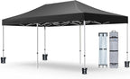 AMERICAN PHOENIX 10x20 Pop Up Canopy Tent Heavy Duty Commercial Shelter for Party, Outdoor Events and Patio Portable Instant Market Gazebo with Roller Bag, Camping Tarp, 4 Ropes and 4 Stakes (Black)