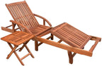 Sun Lounger with Table Solid Acacia Woodtanning Chair Camping Chairs Patio Recliner Suitable for Garden Courtyard