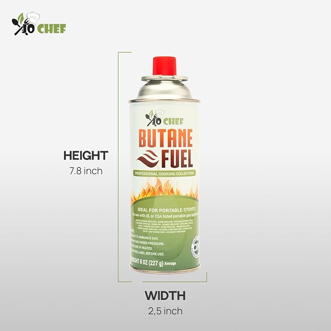 Jo Chef Butane Fuel Canister, 8 oz Butane Cylinder - Pure Refined Gas for Camping Stove or Creme Brulee Blow Torch, 56 Cans