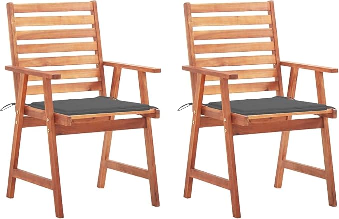 Patio Dining Chairs ,Outdoor Chairs,Coffee Chair,Study Chair,Bistro Chair,Fishing Chairs,Camp Chair,Garden Chairs,for Deck, poolside,Camping,Beach,Campsite,2 pcs with Cushions Solid Acacia Wood