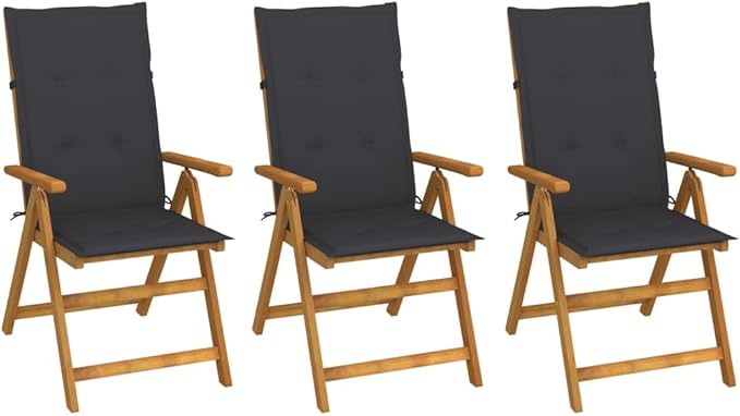 Folding Patio Chairs,Bistro Chair,Patio Funiture,Lawn Chairs,Armchair,Beach Chair,Camp Chair,Coffee Chair,for Outdoor,Fire Pit,Deck,Lawn,Outside,Garden,3 pcs with Cushions Solid Acacia Wood