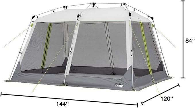 CORE 12'x10' Instant Screen House | Folding and Portable Large Pop Up Canopy Shelter with Included Carry Bag | Perfect for Family Camping, Outdoor, Picnic, Backyards, BBQ, Tailgate, Patio and Party