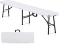 KAIHAOWIN 6FT Plastic Folding Bench White with Carrying Handle Indoor/Outdoor Portable Seat for Picnic, Camping, Dining, Party
