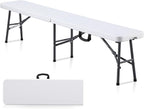 KAIHAOWIN 6FT Plastic Folding Bench White with Carrying Handle Indoor/Outdoor Portable Seat for Picnic, Camping, Dining, Party