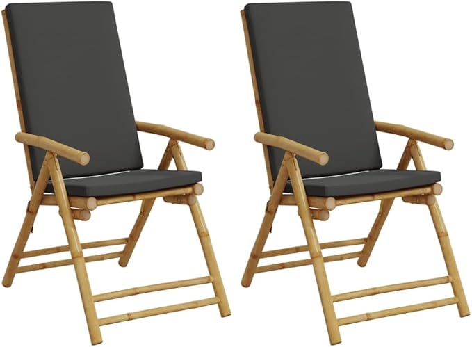 Folding Patio Reclining Chairs 2 pcs with Cushions Bamboo Lounge Chair Camping Chair Lawn Chairs Living Room Chairs for Bedroom Patio Outdoor Dining