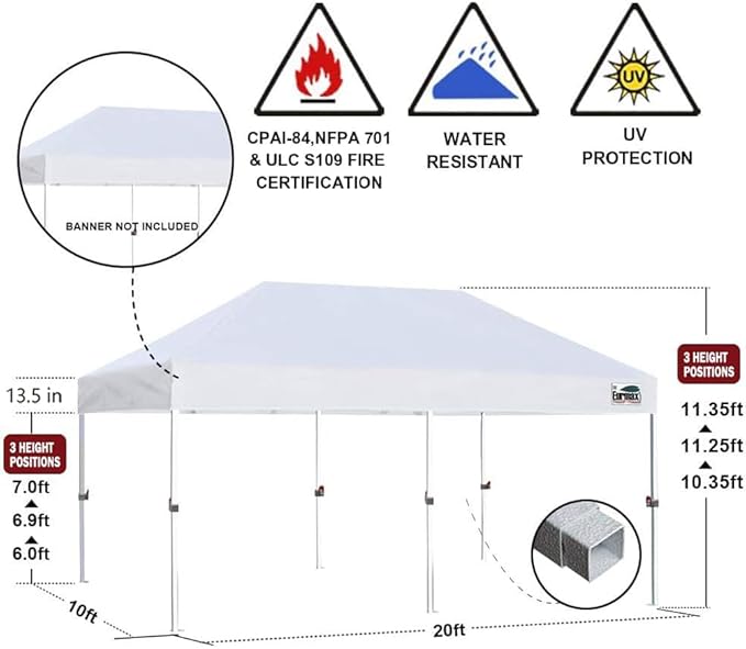 Eurmax USA Standard 10'x20' Patio Pop Up Canopy Tent Commercial Instant Canopies with Heavy Duty Roller Bag,Bonus 6 Sand Weights Bags(Red)
