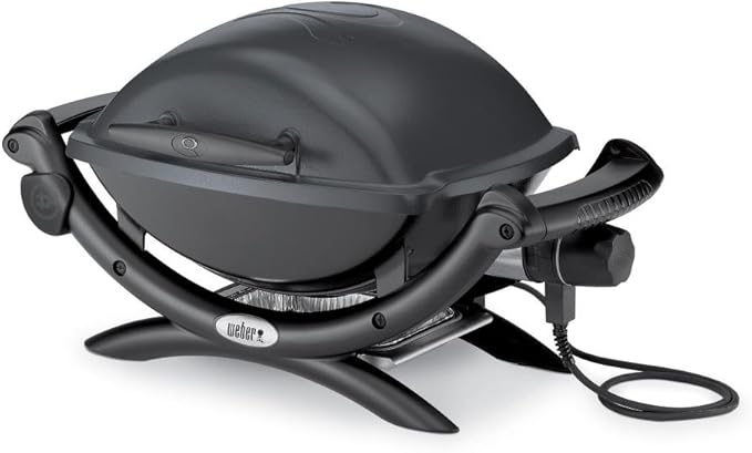 Weber Q1400 Electric Grill, Gray – Portable 1560‑Watt Outdoor Electric BBQ with Porcelain‑Enameled Cast‑Iron Grates – Compact Balcony & Patio Grill with Infinite Control Settings