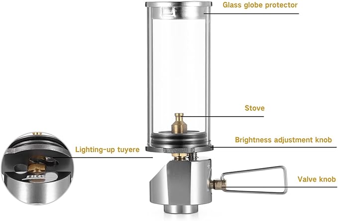 BRS Outdoor Gas Lantern Dreamlike Candle Lamp Portable Tent Lantern Glass Mantle Lantern (BRS-55 1pc)