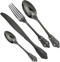 Silverware Flatware Cutlery Set， 4/16/24/32/40/48-piece Palace Tableware Set Retro Embossed Tableware Creative Golden Tableware Knife， Fork and Spoon Set，Black-10Set-40Pcs