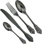 Silverware Flatware Cutlery Set， 4/16/24/32/40/48-piece Palace Tableware Set Retro Embossed Tableware Creative Golden Tableware Knife， Fork and Spoon Set，Black-12Set-48Pcs