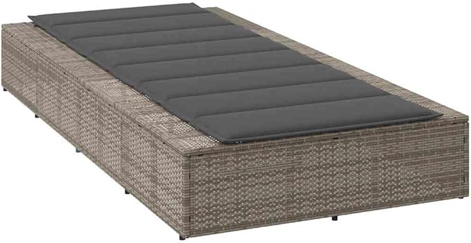 Sunbed with Floating Cushion Gray Poly Rattanrecliner Camping Chairs Tanning Chair Patio Suitable for Garden Courtyard