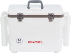 Engel UC30 30qt Leak-Proof, Air Tight, Fishing Drybox Cooler with Built-in Fishing Rod Holders, Also Makes The Perfect Hard Shell Lunchbox for Men and Women in White