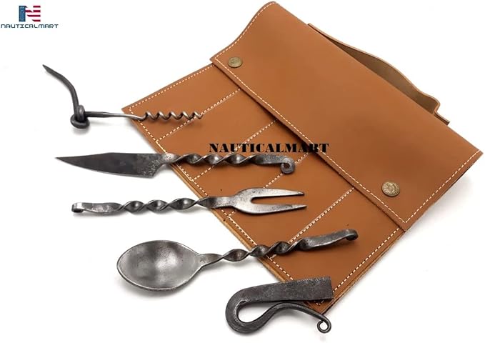 Medieval Five Piece Cutlery Set Hand Forged Dinning Cutlery Set (Design 4)