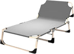 Durable Steel Frame Camping Cot, Portable Folding Bed for Sleeping, 5-Position Folding Chaise Lounge Chair for Indoor Outdoor