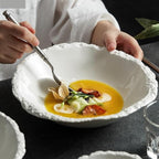 Camping Plates Simple White Ceramic Soup Bowl Kitchen Restaurant Special Tableware Creative Texture Salad Bowl Noodles Bowls Dinner Plate Dish Plate Decorative Plate(A 6inch)