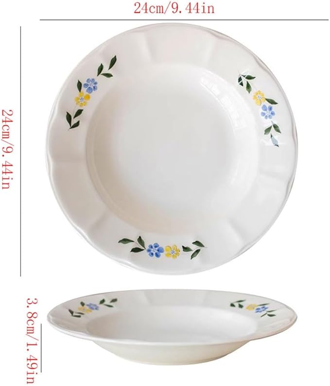 Camping Plates Hand-Painted Lace Ceramic Dinner Plate Household Large Bone China Dinner Plate Suitable for Pasta Salad and Other Western Food Tableware Decorative Plate