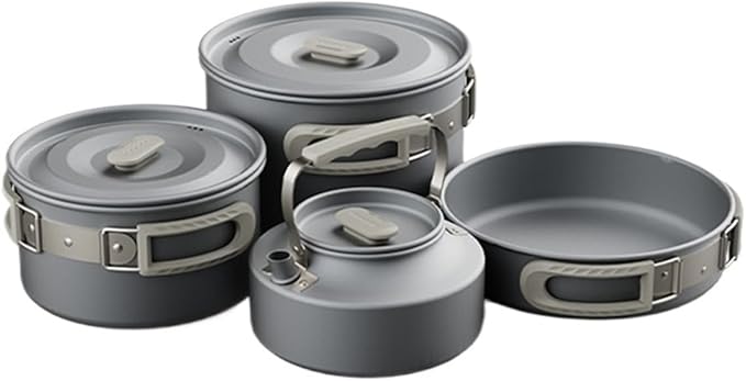 Portable Camping Cookware Kit with Frying Pan, Kettle and Foldable Tableware for Outdoor Kitchen and Picnic