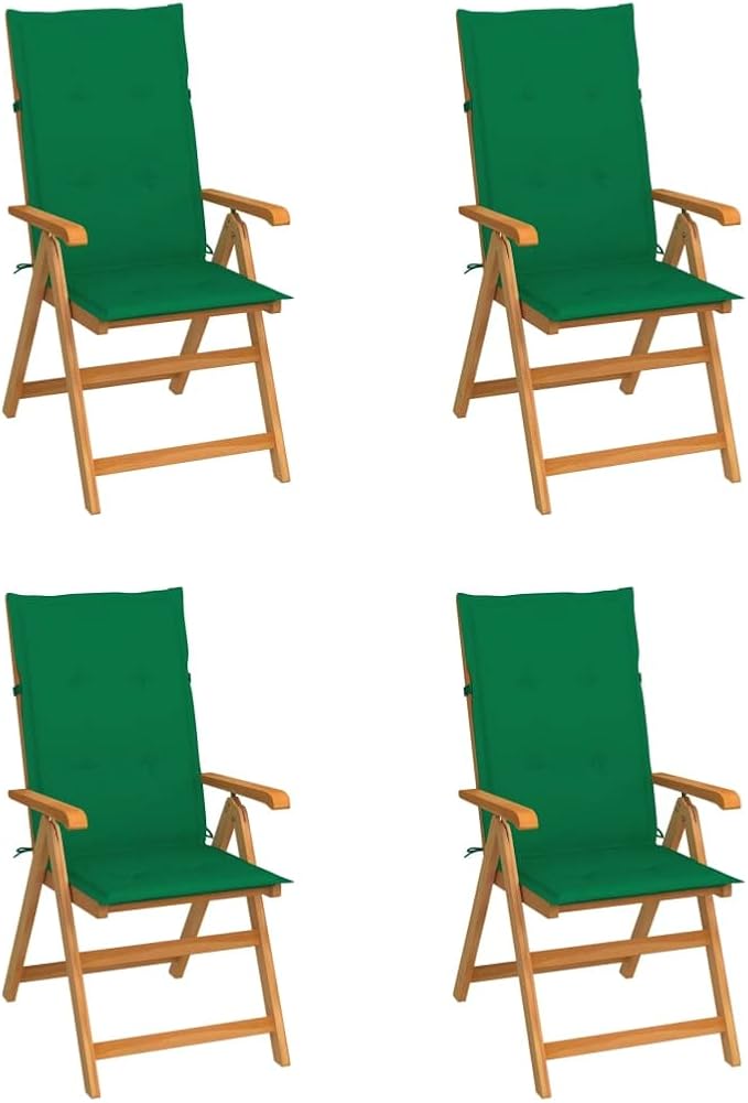 Patio Chairs 4 pcs,Outdoor Folding Chair,Lounge Chair,Portable Camping Chair,Tanning Chairs for Outside,Garden Chair,for Outdoor Patio, Campsite, or Yard, with Green Cushions Solid Teak Wood