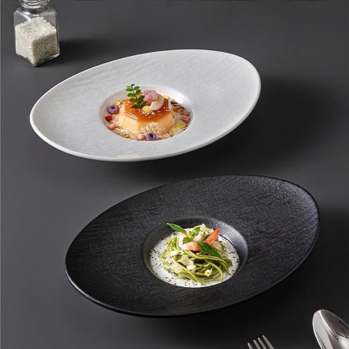 Camping Plates Nordic Dinner Plate Pasta Special Creative Oval Ceramic Tableware Commercial Hotel Decorative Plate(A,Medium)