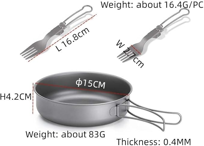 1SET Outdoor Pure Titanium Frying Pan Foldable Fork Set Camping Portable Pot and Tableware(Small)