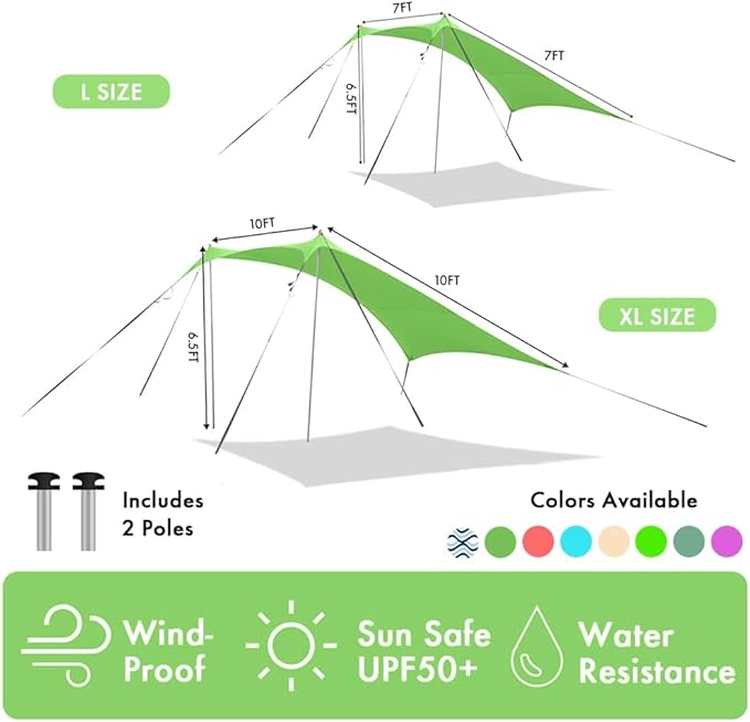 Beach Canopy Windproof Design, Sun Shelter UPF50+ Portable Family Tent with 6 Sandbags Anchors 10x10 FT 2 Pole Pop Up Outdoor Shelter for Beach, Camping, Fishing, Backyard