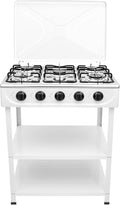 Gas Stove 5 Burner, 2500W Portable Natural Gas Stove Outdoor Camping BBQ Stove Gas Cooker with Independent Control and 2 Tier Storage Rack for Camping Picnic Home RV Cooking (White)
