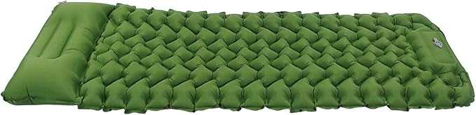 Ergonomic Inflating Sleeping Pad with Built in Pump, Nylon Material, and Storage Bag for Office, Camping, and Outdoor Use (Olive Green)