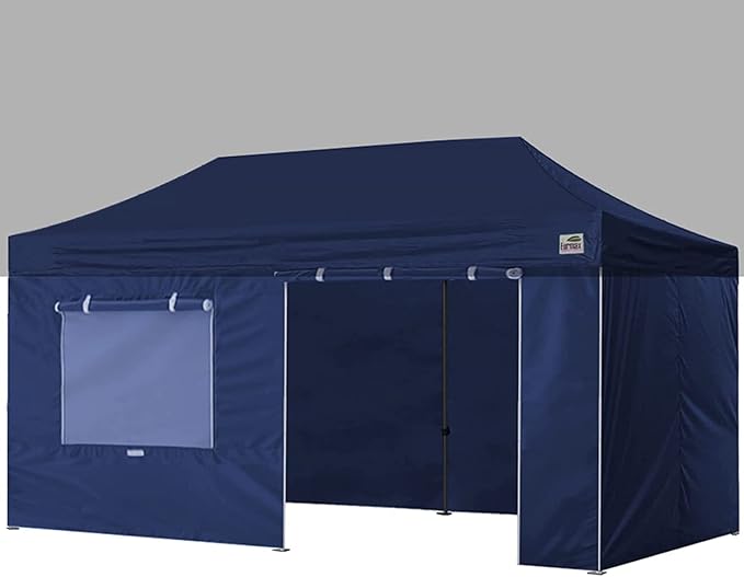 Eurmax USA Full Zippered Walls for 10 x 20 Easy Pop Up Canopy Tent,Enclosure Sidewall Kit with Roller Up Mesh Window and Door 4 Walls ONLY,NOT Including Frame and Top（Navy Blue）
