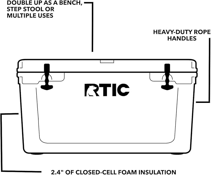 RTIC 65 QT Ultra-Tough Cooler Hard Insulated Portable Ice Chest Box for Beach, Drink, Beverage, Camping, Picnic, Fishing, Boat, Barbecue