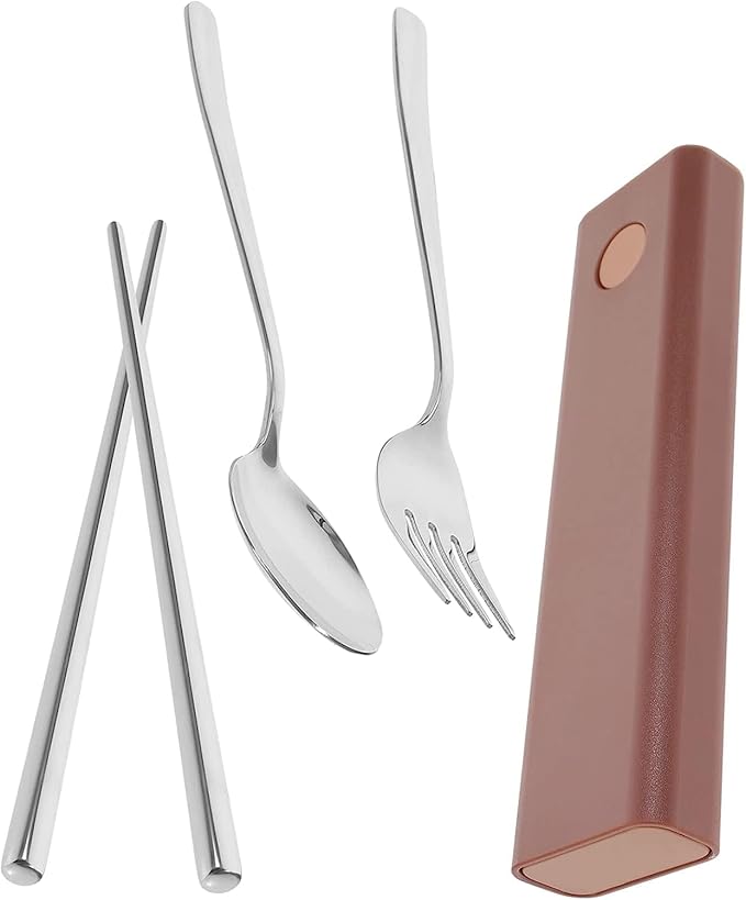 2 Sets Fork Spoon Chopsticks Travel Cutlery Serving Utensils Stainless Steel Travel Set Utensil Set Lunch Utensil Set Chopsticks and Spoon Set Student Portable Chopstick Rest