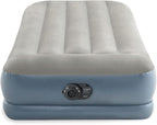Intex 64115ED Dura-Beam Standard Pillow Rest Air Mattress: Fiber-Tech – Twin Size – Built-in Electric Pump – 12in Bed Height – 300lb Weight Capacity